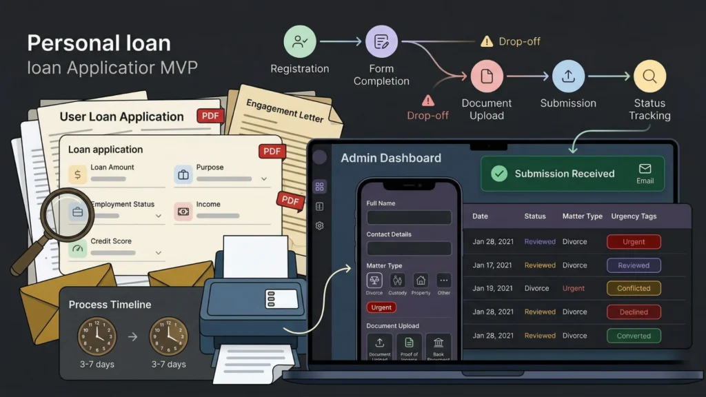 Dark mode SaaS dashboard illustrating the transition from manual paperwork to digital.