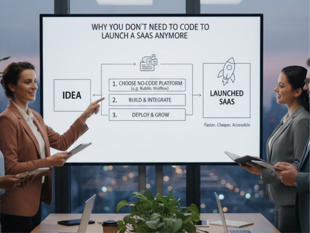 visual of explaining no-code SaaS for a launch anymore