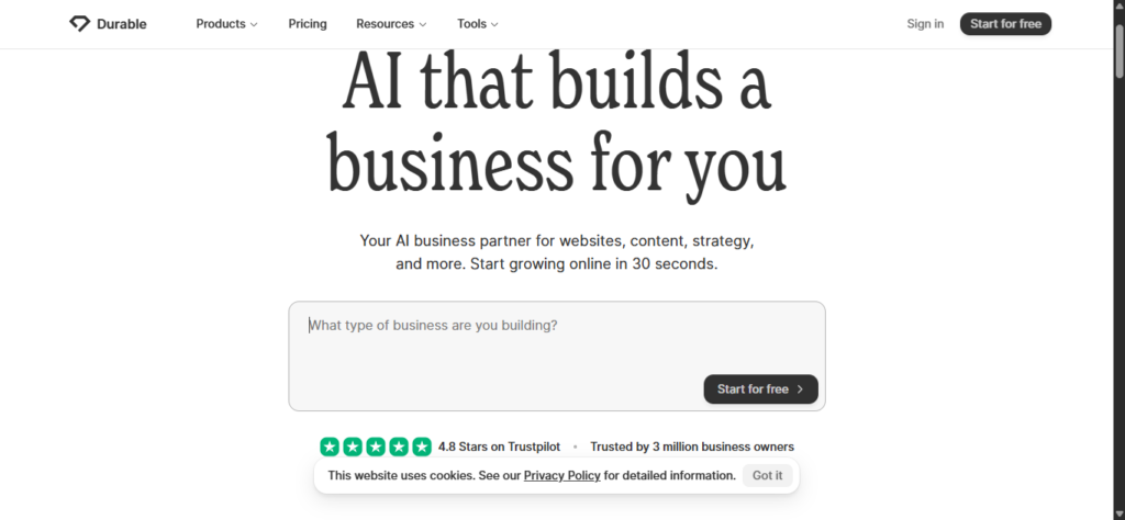 official site of durable screenshot
