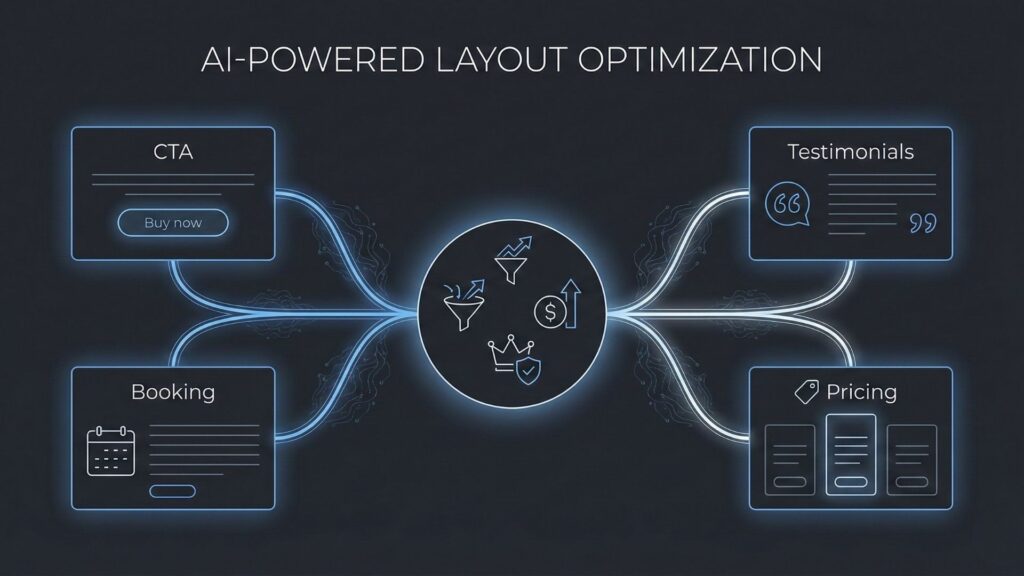AI-powered website layout optimization improving calls to action, pricing sections, testimonials, and booking flow for small businesses