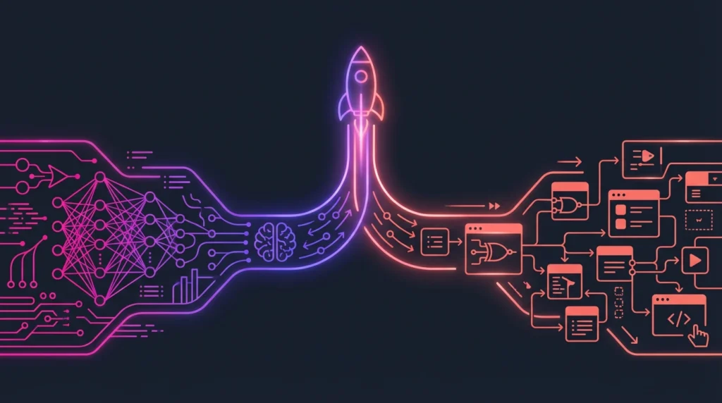 No-Code vs. AI-Driven a rocket lauch with both