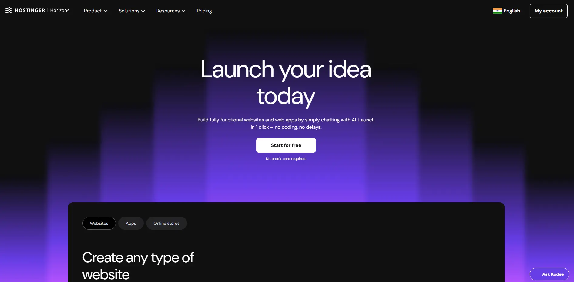 homepage screenshot of hostinger website