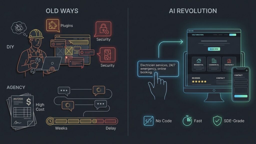 Mobile user searching for an emergency electrician, calling instantly, and booking a service visit through an automated electrician website.