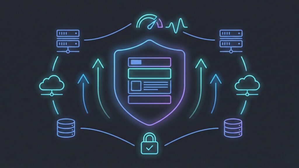 Secure and scalable AI website infrastructure with cloud hosting, databases, performance monitoring, and data protection for small businesses