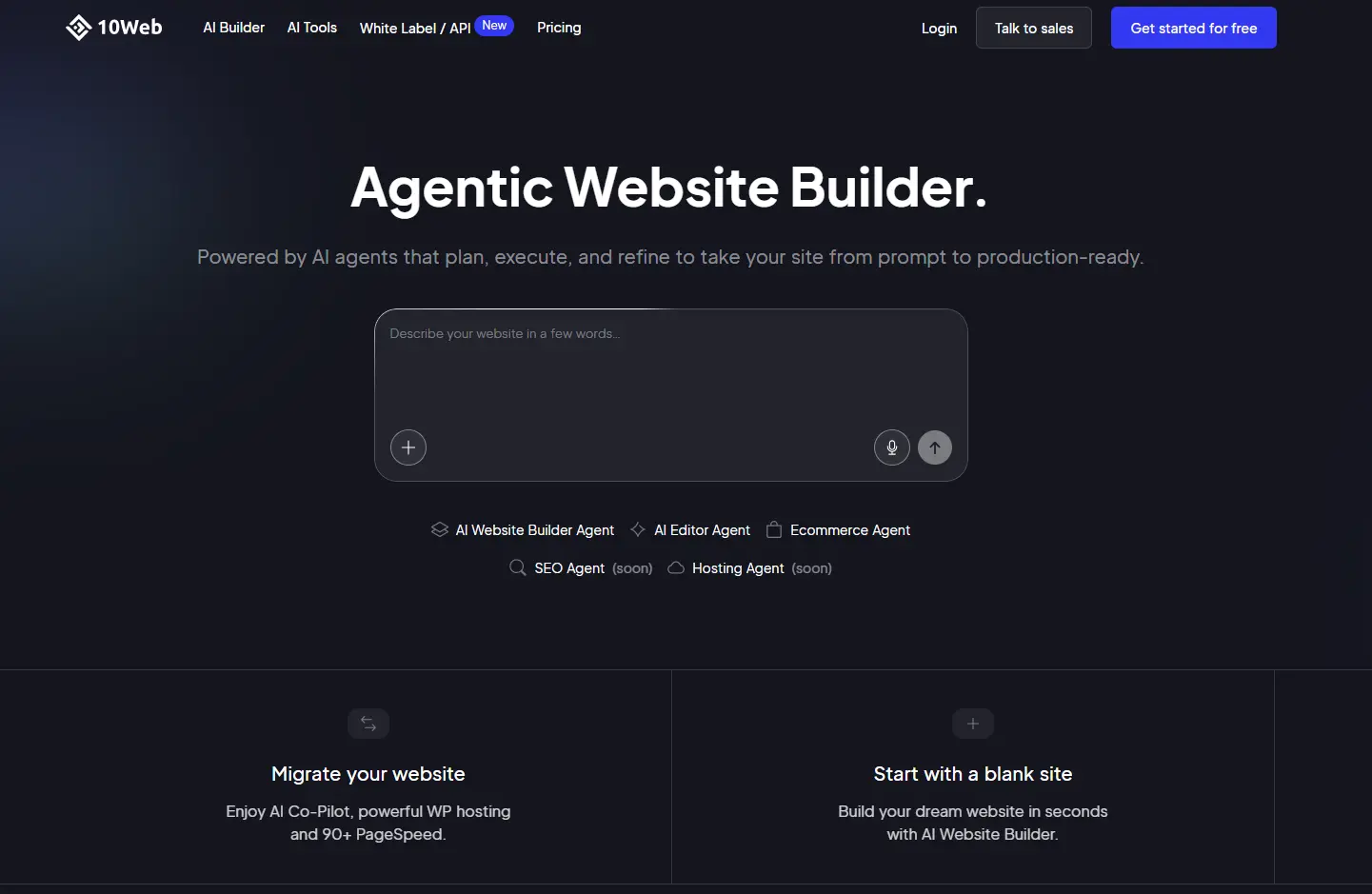 homepage screenshot of web10 website