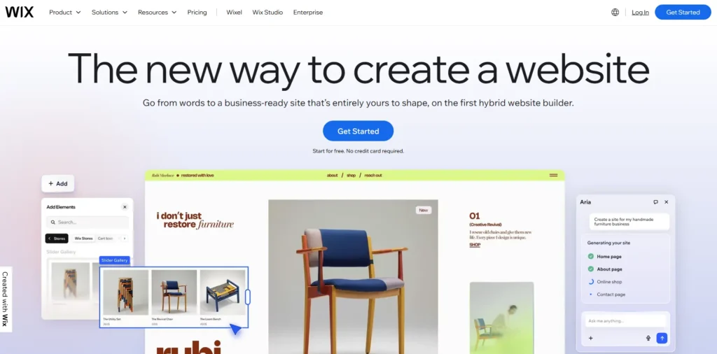 official screenshot of wix website