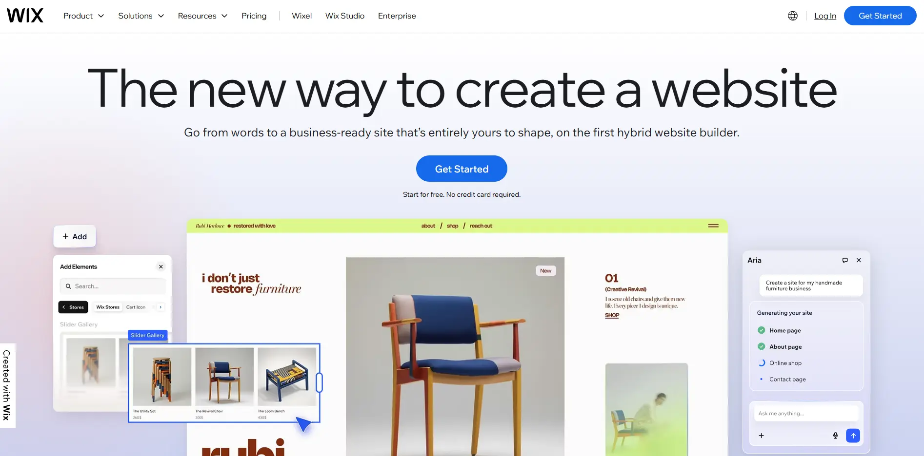 homepage screenshot of wix website