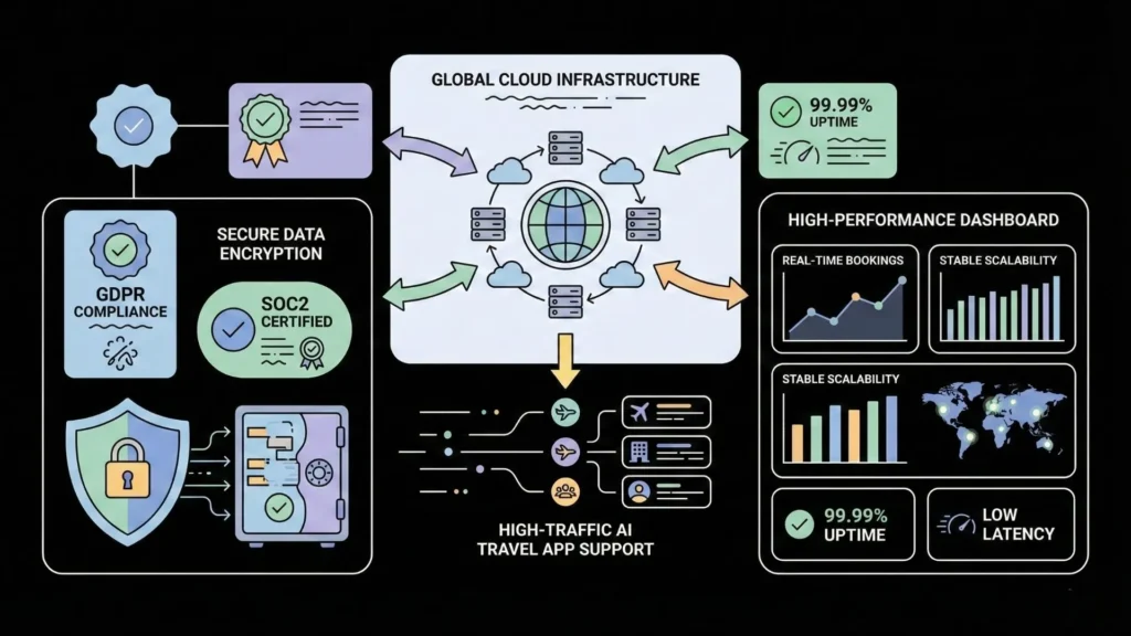 Secure cloud infrastructure for AI travel app