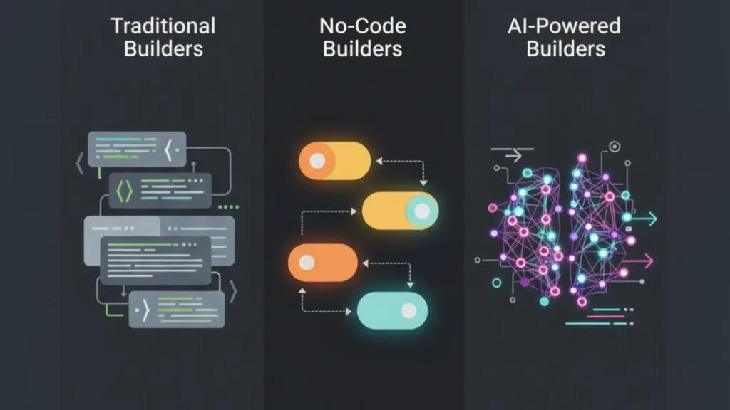 Traditional vs No Code vs AI Powered Builders