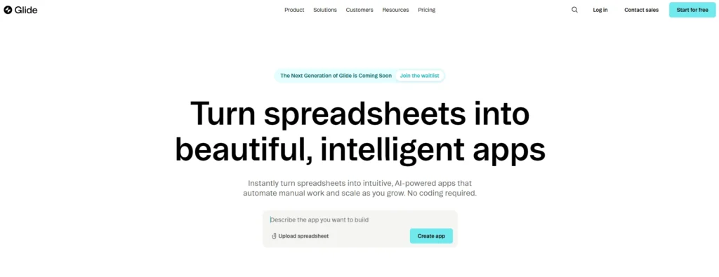 official website's homepage of glide