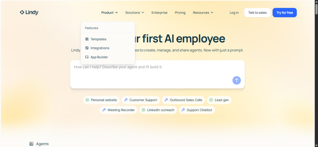 it's official website screen shot lindy.ai