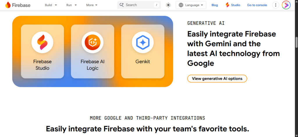 it's official website screen shot Firebase generative Ai