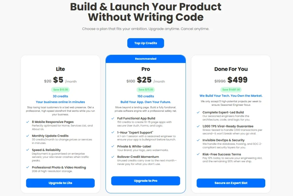 Pricing plans for product launch services