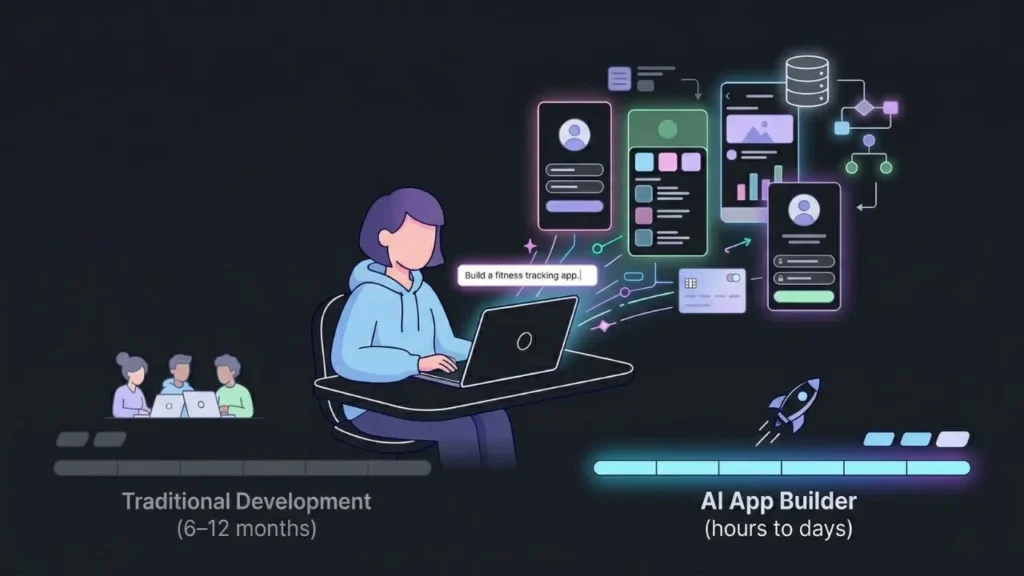 infographic comparing traditional software development timelines with faster ai