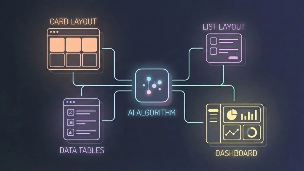 AI algorithm connects to card, list, table, dashboard layouts.