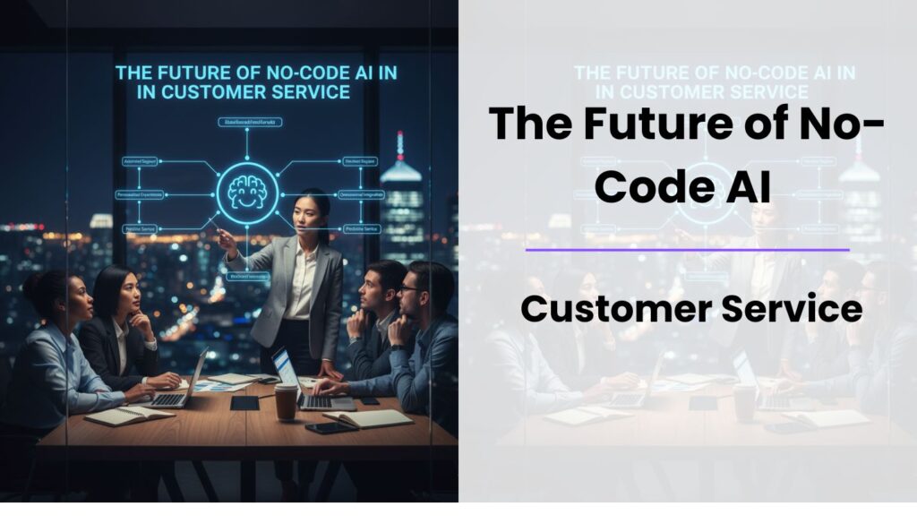 Professional team discussing future of no-code AI in customer service.