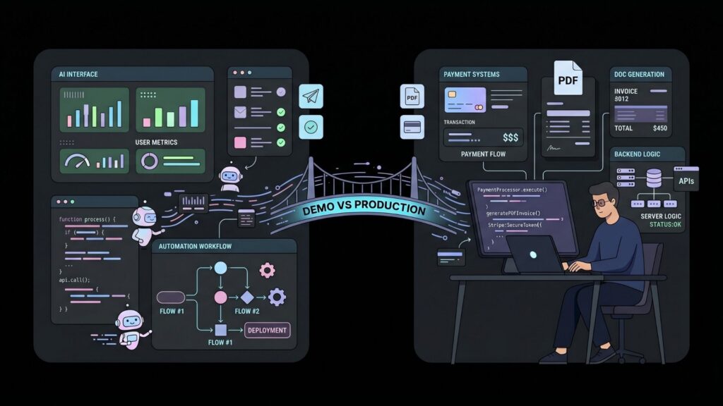 Bridge connecting AI automation interfaces to production backend systems.