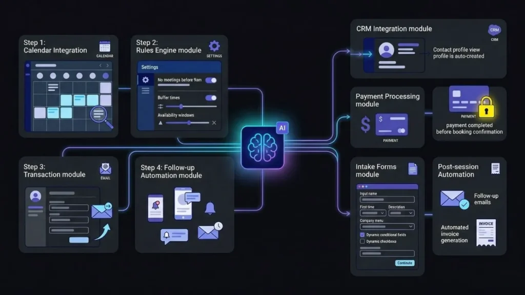 ai powered workflow diagram for automated scheduling crm integration payments