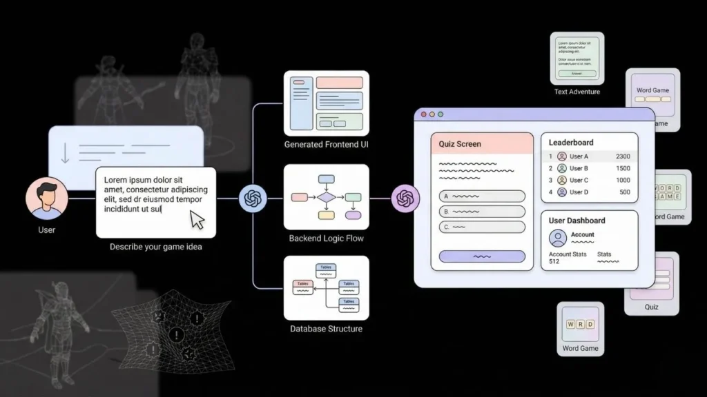 diagram showing ai generating game ui backend logic
