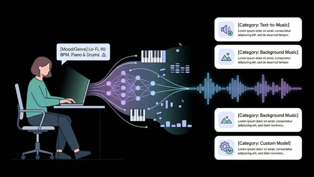 illustration of a person using an ai text to music generator