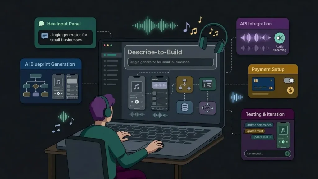 illustration of an ai powered describe to build platform for automated mobile app development