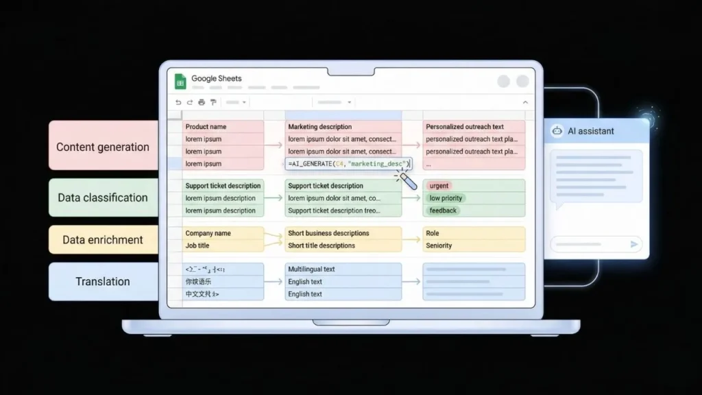 illustration of google sheets ai integration for content generation