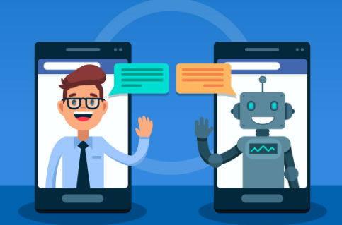 Man chatting with robot on phones