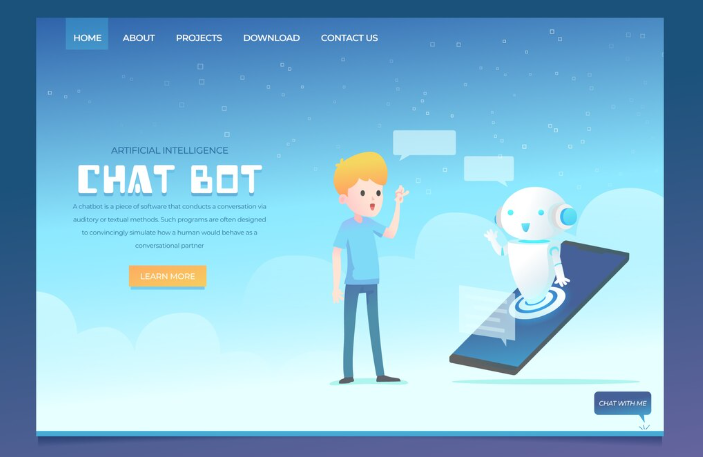 Person interacting with a chatbot illustration.