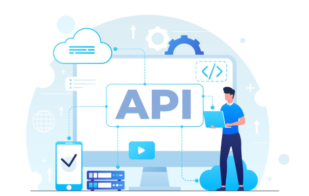 Man interacting with API technology illustration