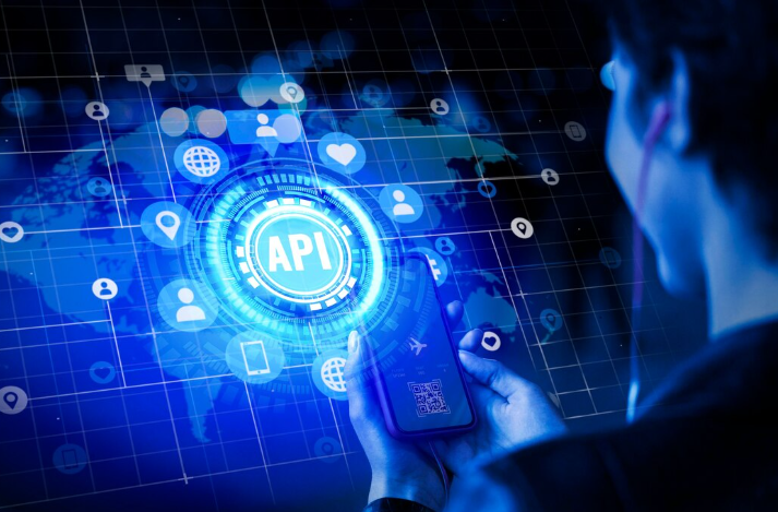 Person using smartphone with API interface