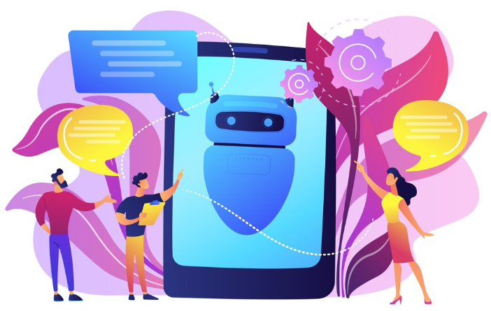 People interacting with a chatbot illustration.