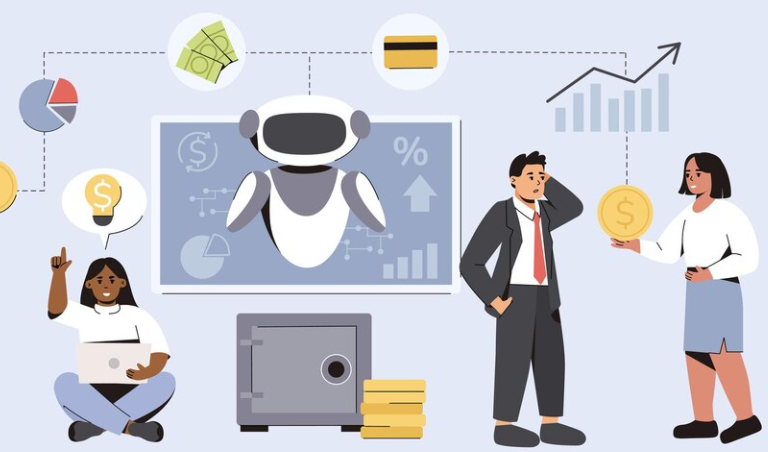 Business meeting with financial technology elements.