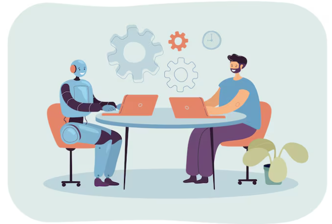 Robot and human collaborating at desk