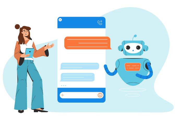 Woman interacting with a chatbot