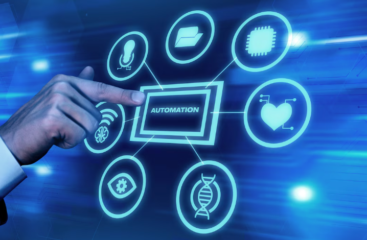 Hand interacting with automation icons.