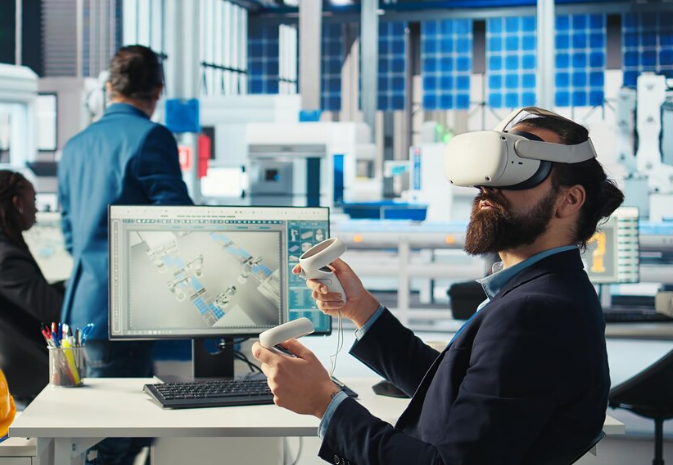 Person using virtual reality headset.