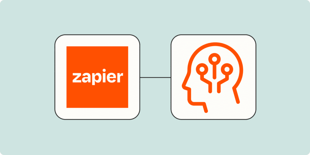 Illustration showing Zapier connected with artificial intelligence automation system