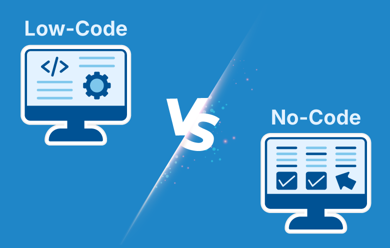 Illustration comparing low-code and no-code development approaches side by side