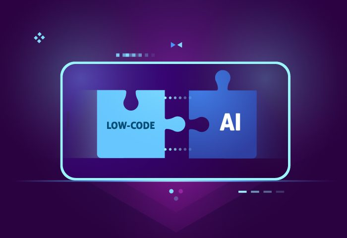 Puzzle illustration connecting low-code technology with artificial intelligence solutions