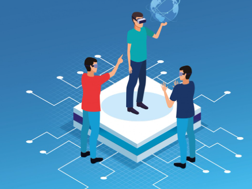 People interacting with virtual reality technology.