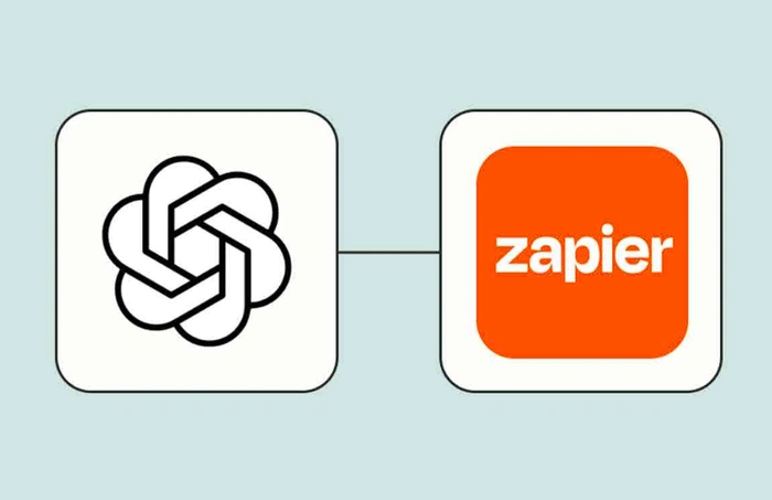 Graphic showing integration between Zapier and OpenAI logo.