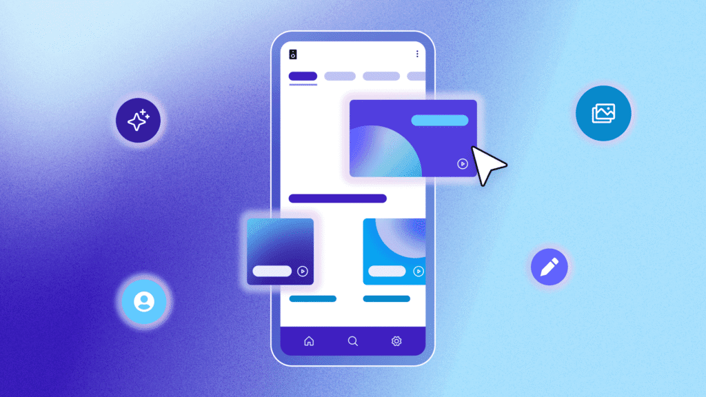 Smartphone interface illustration showing app design elements and interactive components.