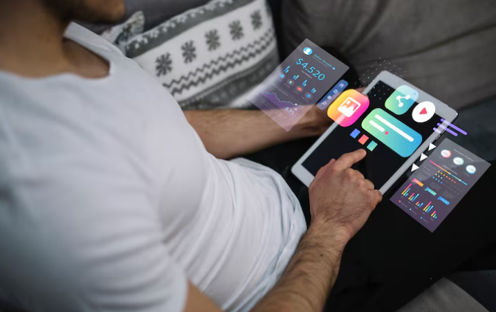 Person interacting with digital interfaces