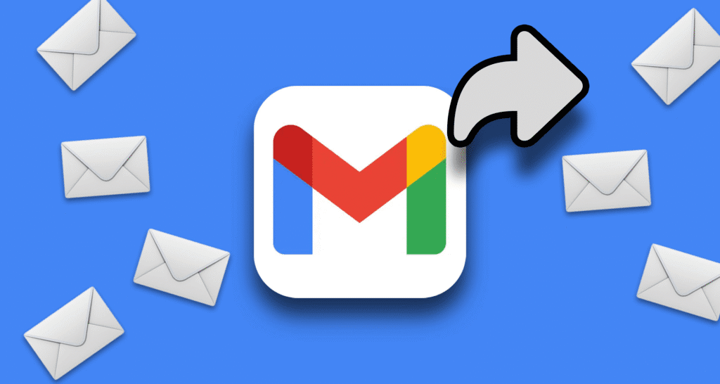 Gmail logo with flying envelope icons on a blue background and Automating Email .