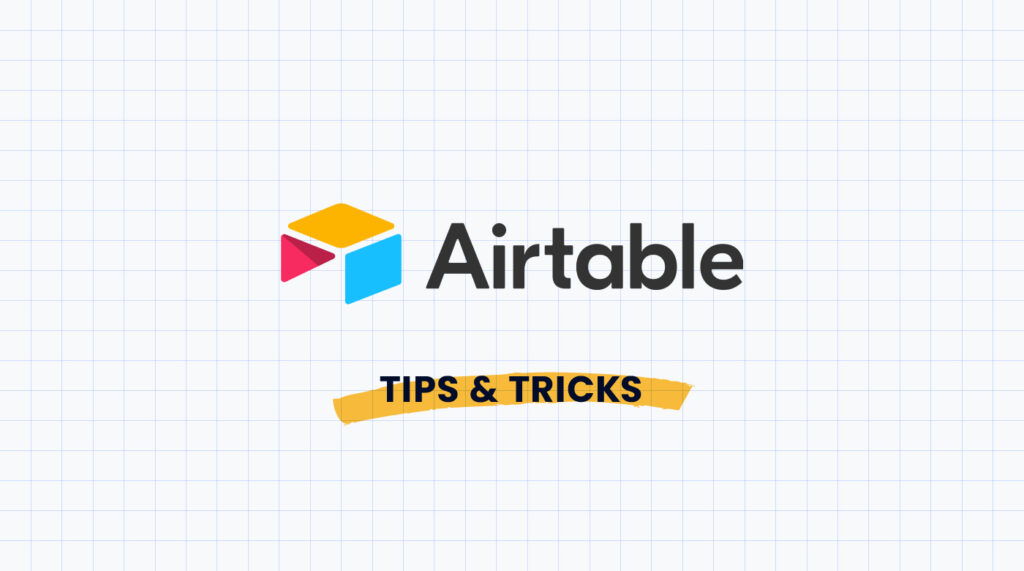 Airtable tips and tricks banner with colorful logo on grid background.