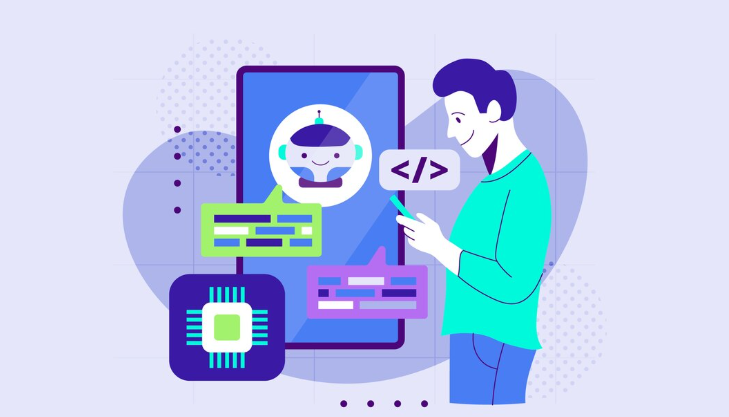 A person interacts with an AI chatbot interface for insights and problem-solving.