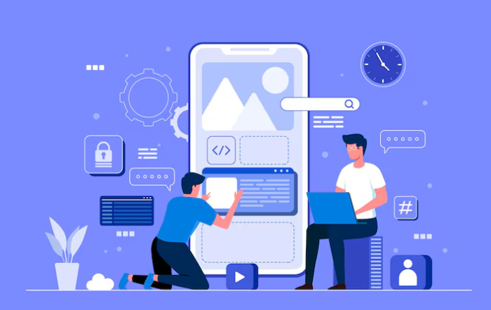 Two people designing a mobile app