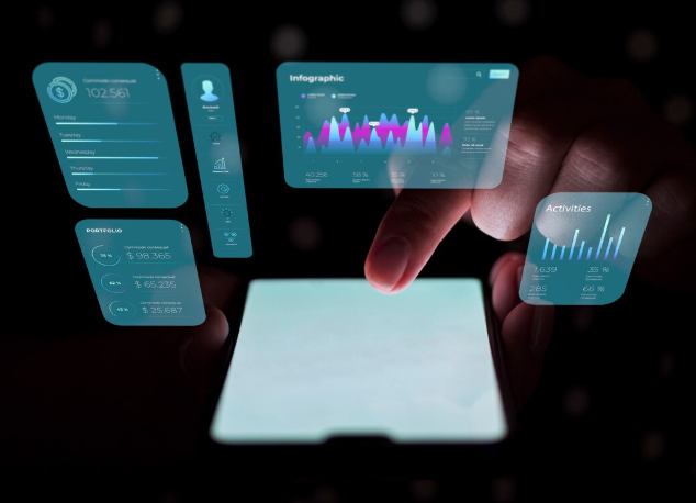 Person interacting with digital data display