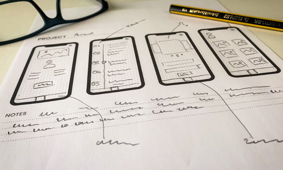 Sketches of mobile app interface designs