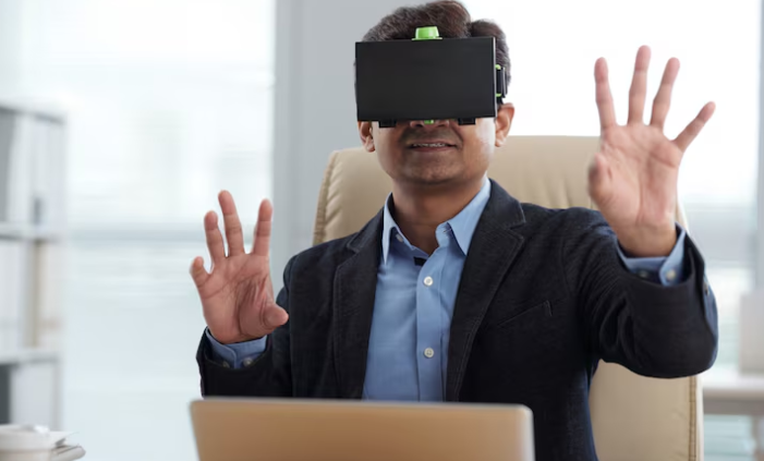 Person interacting with virtual technology.